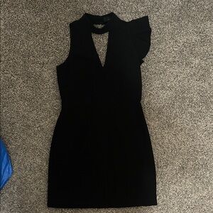 Adelyn Rae Black Mini Dress with Ruffle Sleeve